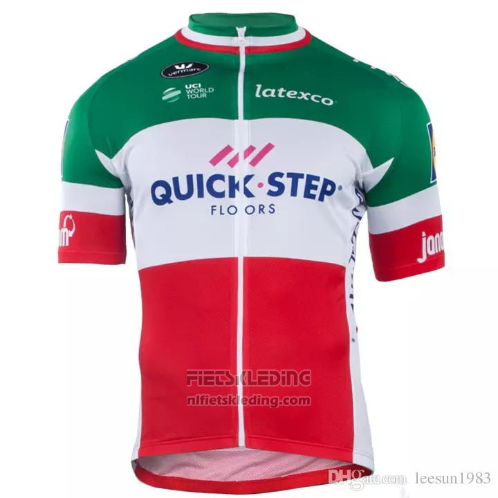 2018 2019 Fietskleding Quick Step Floors Kampioen Italie Korte Mouwen en Koersbroek
